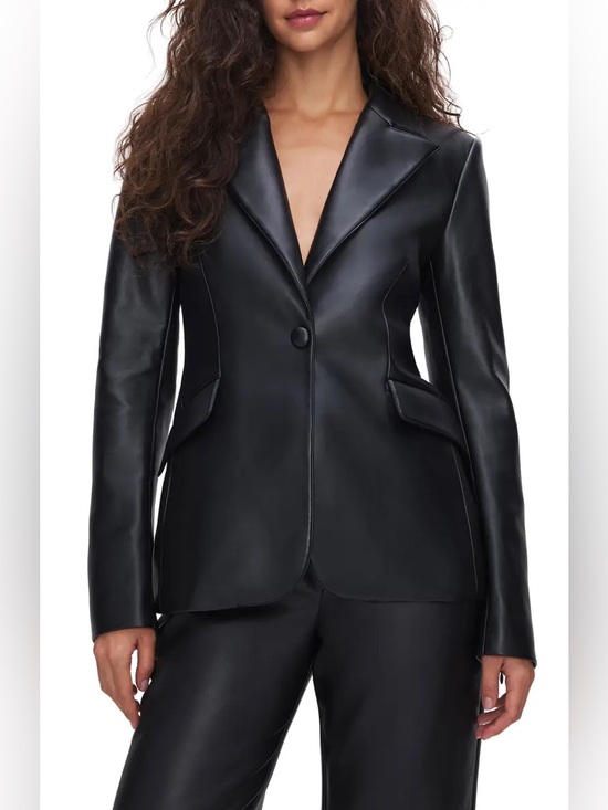 Good American Jackets & Blazers - Good American Black Faux Leather Tailored Blazer Size Medium